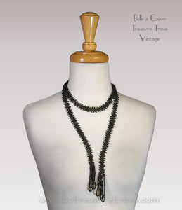 Black Glass Flapper Bead Necklace 1920s Original Antique Gatsby Era