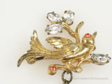 Detail - Small Gold Plated Sterling Bird with Rhinestones Vintage Chatelaine Pin Vermeil 60699