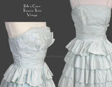 1950s Light Baby Blue Flounced Prom Dress Bodice Detail 70608