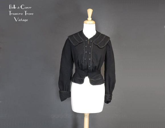 Antique Black Wool Victorian Jacket XXS