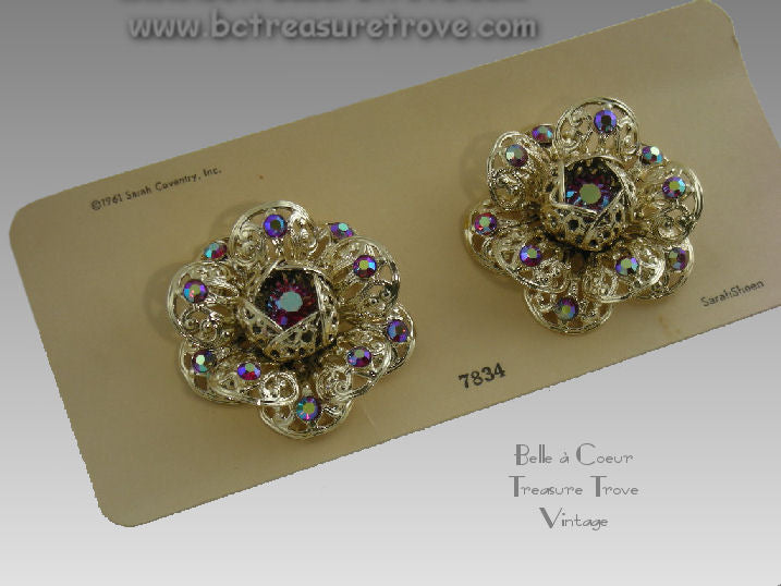 Aurora Borealis Rhinestone Earrings buy Sarah Coventry Clip Ons Dancing Magic 1960s Designer Jewelry