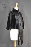 Late Victorian 1890s Black Velvet Cape with Beading and Netting 