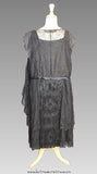 Antique Beaded 1920s Evening Dress Jet Black Beads, Silk, and Lace Flapper Dress - Back