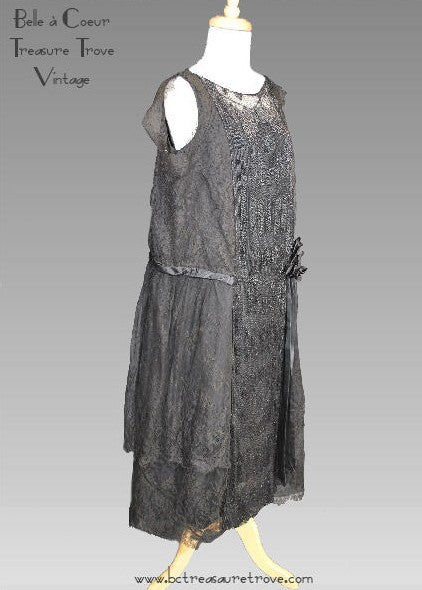 Antique Beaded 1920s Evening Dress Jet Black Beads, Silk, and Lace Fla Belle Coeur Treasure Trove Antique Beaded 1920s Evening Dress Jet Black Beads, Silk, and Lace Fla Belle Coeur Treasure Trove