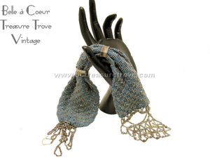 Antique Victorian Miser's Purse - Robin's Egg Blue Crochet with Steel Cut Beads
