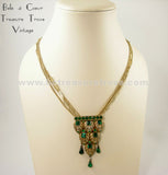 Art Deco Dress Clip with Emerald Green Stones - Attached to Necklace Chain that is NOT INCLUDED
