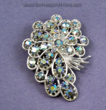 Vintage Pin Signed ART© Blue Aurora Borealis Stones in Silvertone Metal Setting
