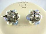 Blue AB Crystal Faux Baroque Pearl Bead Cluster Earrings - Backs