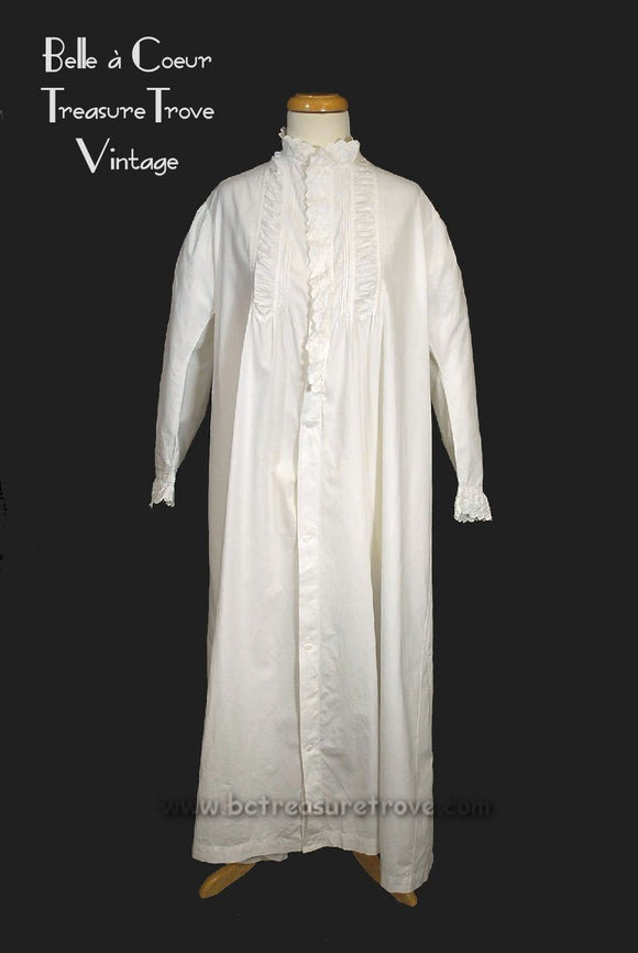 Antique Civil War Era Cotton Nightgown with Broderie Anglaise