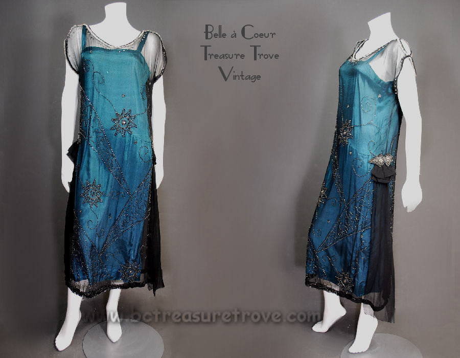 1920s Beaded Flapper Dress Teal Original Antique – Belle à Coeur Treasure  Trove