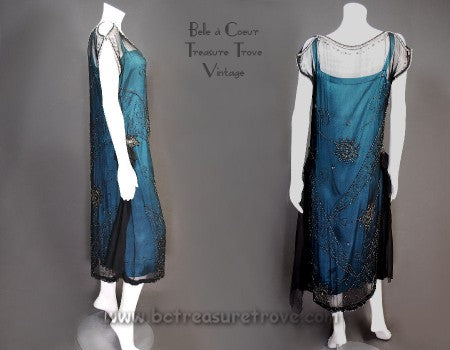 1920s Beaded Flapper Dress Teal Original Antique – Belle à Coeur