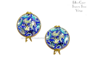 Castlecraft Vintage Earrings Sapphire Blue Carnival Glass Aurora Borealis 