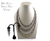 Cobalt Blue Goldtone Chain MultiStrand Vintage Necklace & Earrings Set 1970s