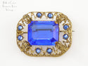 Czech Brooch Goldtone with Sapphire Blue Glass Stones