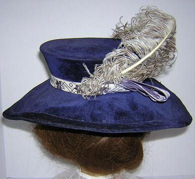 Deep Purple Velvet Antique Victorian Hat with Ostrich Plume 