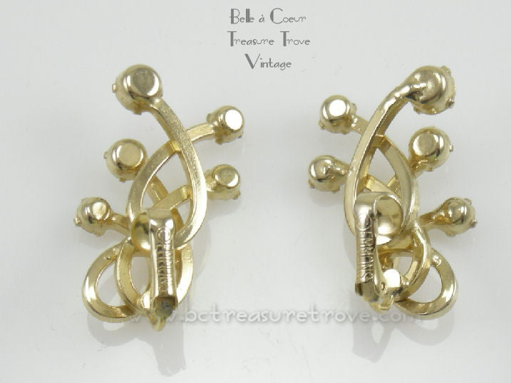 Emmons Earrings Vintage Goldtone Loops with Rhinestones