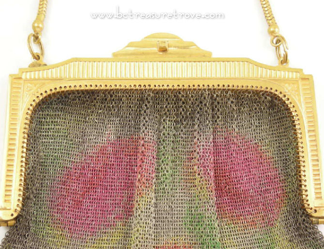 Antique 1920's Unmarked Dresden Germany Enameled Mesh Flapper Purse - Antique 1920's Enameled Mesh discount Flapper Purse - Art Deco Era Purse