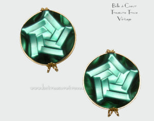 Green Moonglow Lucite Swirl Star Castlecraft Earrings 