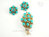 HAR Signed Bouquet Brooch & Earrings Set Turquoise Cabs
