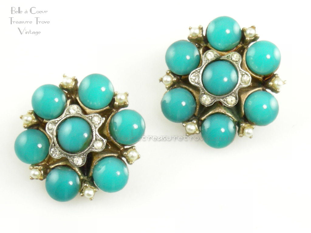 Signed HAR Turquoise Flower Bouquet Brooch and Earrings Demi Parure ...