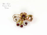 1940s Harry Iskin Brooch with Red Rhienstones