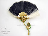 Hattie Carnegie Black & White Fiber Enamel Flower Brooch - Back 