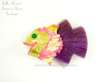 Hattie Carnegie Pink Enamel Fish Brooch Purple Fiber 