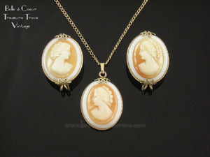Hillcraft Cameo Necklace & Earrings Set