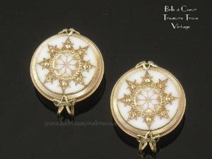 Hillcraft Earrings White Glass with Gold Snowflakes Vintage 