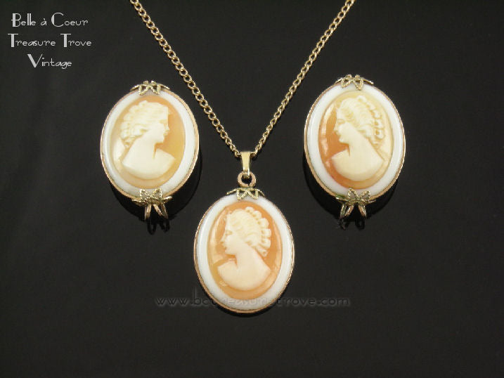 Cameo necklace and earrings set discount