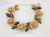 Juliana DeLizza & Elster Bracelet Gold Filigree Beads & Black Hematite Navettes 