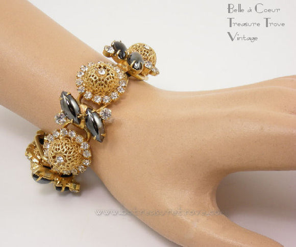 Juliana DeLizza & Elster Bracelet with Gold Filigree Beads & Black Hematite Navettes 5 Link 
