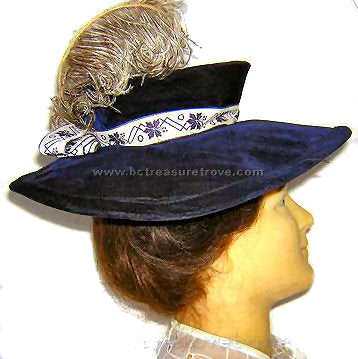 Deep Purple Velvet Antique Victorian Hat with Ostrich Plume Feather