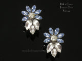 ight Blue & Crystal Stone Flower Krementz Earrings 