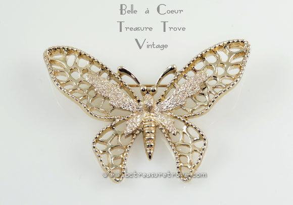 Madame Butterfly Brooch Vintage Sarah Coventry Goldtone