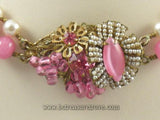 Miriam Haskell Pink Glass Bead and Faux Pearl Central Motif Detail