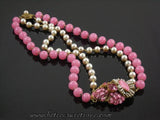 Miriam Haskell Pink Glass & Faux Pearl Bead Choker Necklace