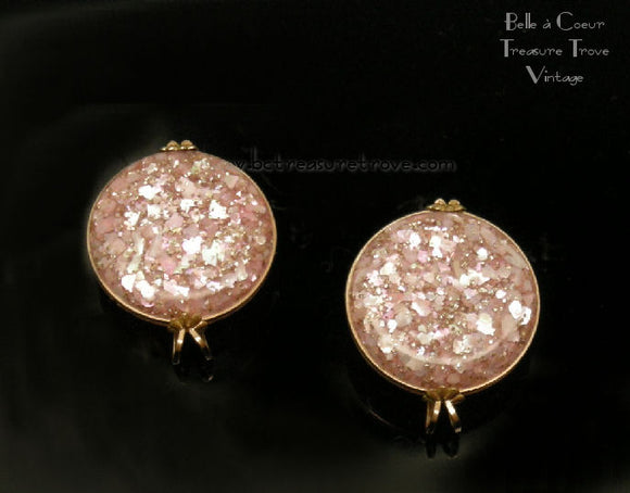 Pink Confetti Lucite Vintage Castlecraft Earrings