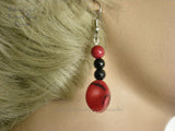 Handmade Red and Black Coral Earrings - Shown on Mannequin