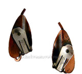 Copper LILY Leaf Earrings Back View - Signed Renoir