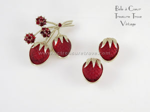 Sarah Coventry Strawberry Festival Brooch Earring Set 1960s Vintage