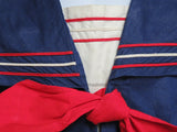 Little Girl’s Vintage Sailor Dress – Dark Blue with Red Bow White Accents