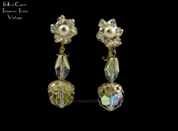 Vintage AB Crystal Dangle Earrings 60925