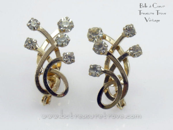 Emmons Earrings Vintage Goldtone Loops with Rhinestones Sovereignty 1960