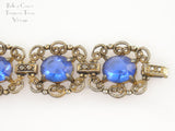 Vintage Filigree Bracelet (Probably Czech) Blue Stones DETAIL 