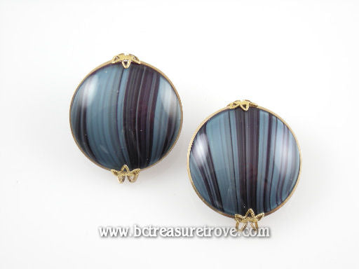 Vintage Hillcraft Denim Blue Glass Button Earrings