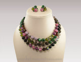 Vintage Vogue Jewelry Multi Strand Necklace & Earrings Set Jewel Tones FEATURED 1412