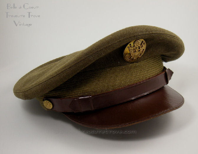 WWII Olive Drab Wool Serge US Army Enlisted Service Cap Size 7 3/8 – Belle  à Coeur Treasure Trove