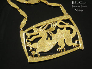 Water Dragon Pendant Necklace Signed LG (Louis Giusti) 